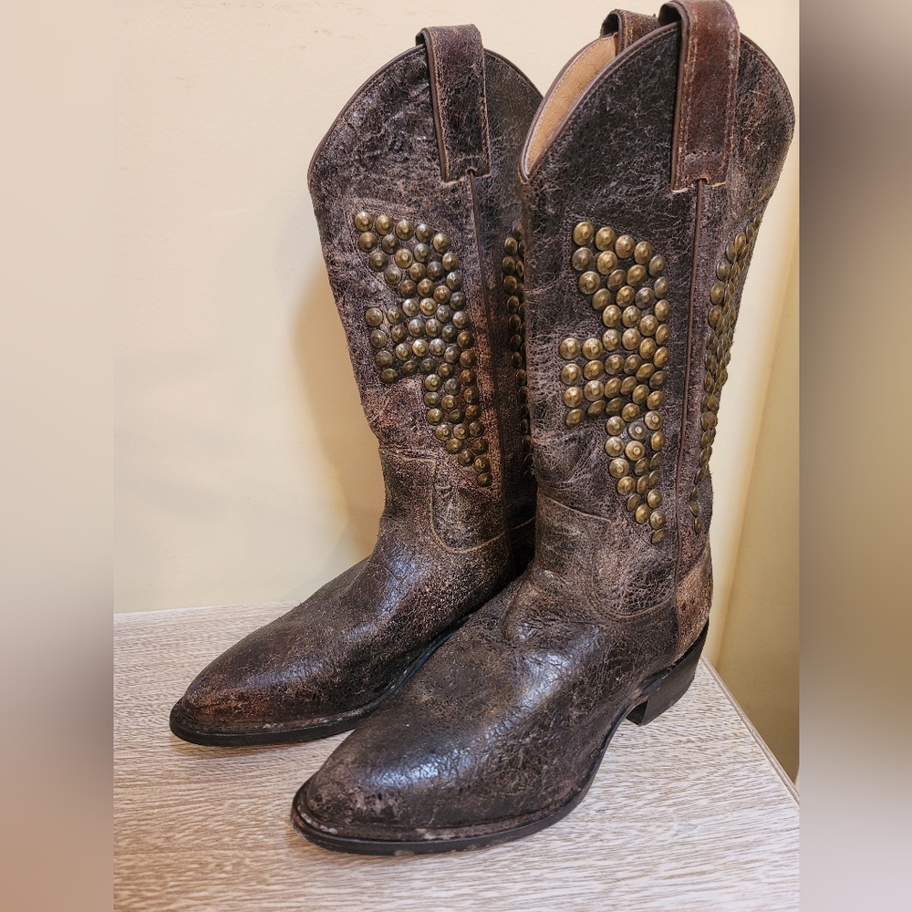Frye Brown Studded Leather Western Boots